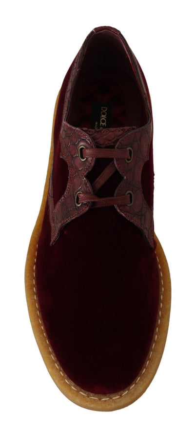 Dolce &amp; Gabbana Bordeaux Fluwelen Exotische Leren Schoenen