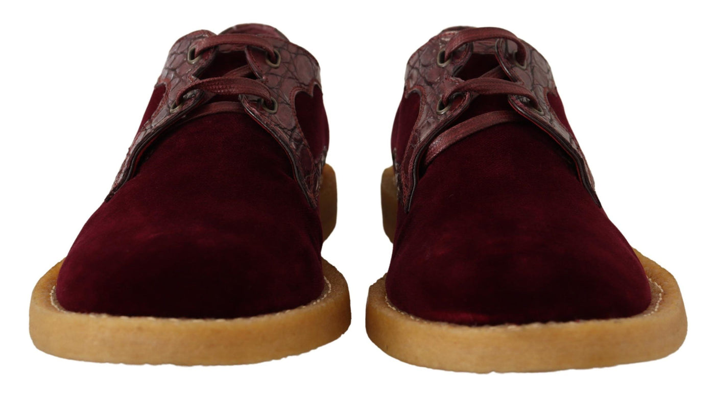 Dolce &amp; Gabbana Bordeaux Fluwelen Exotische Leren Schoenen