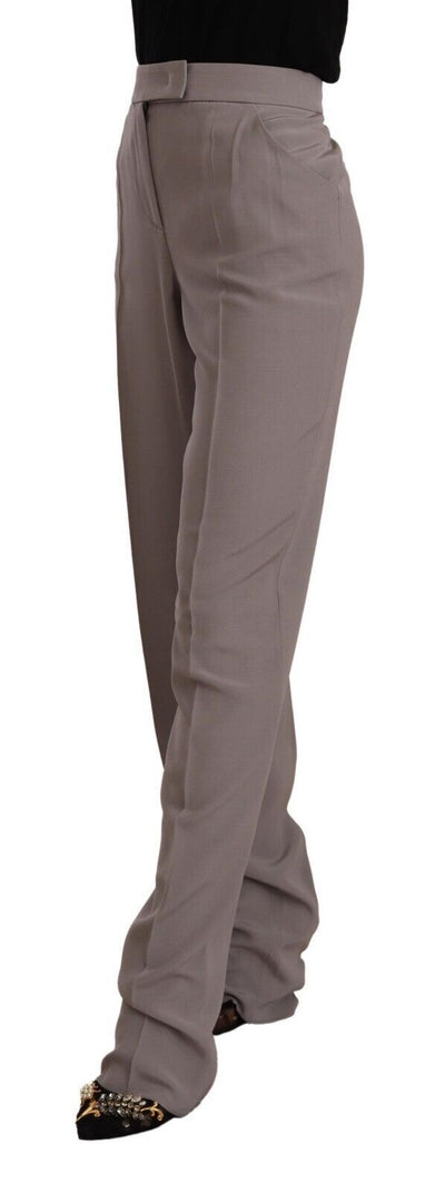 Pantalon long fuselé taille haute en soie marron Armani