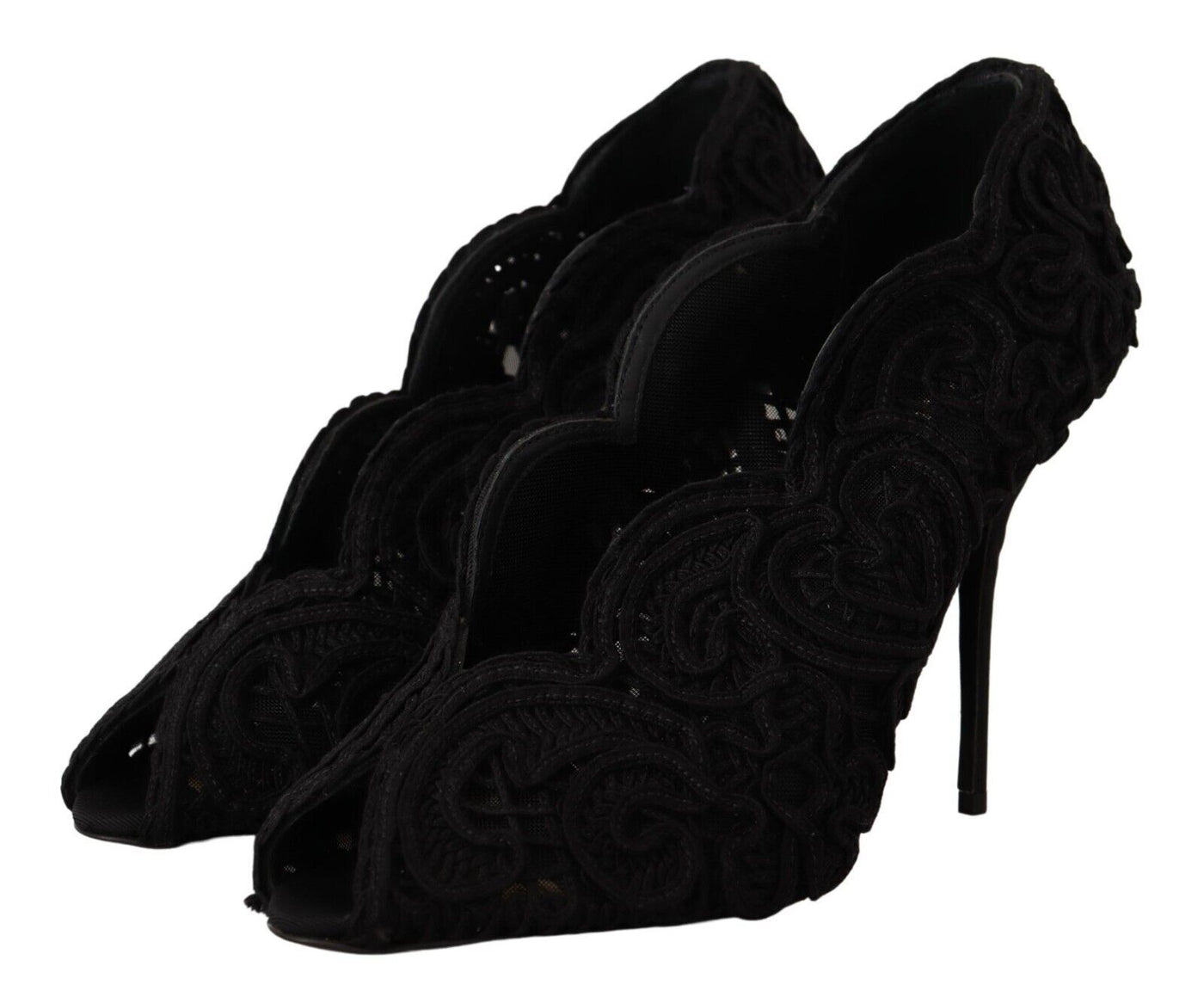 Dolce &amp; Gabbana zwarte cordonetto Ricamo pumps met open neus