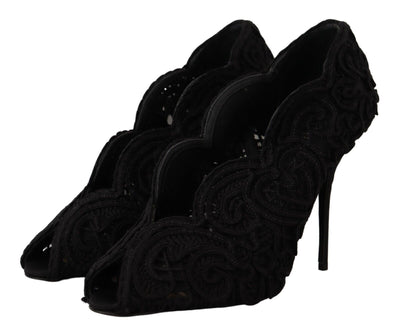 Dolce &amp; Gabbana zwarte cordonetto Ricamo pumps met open neus