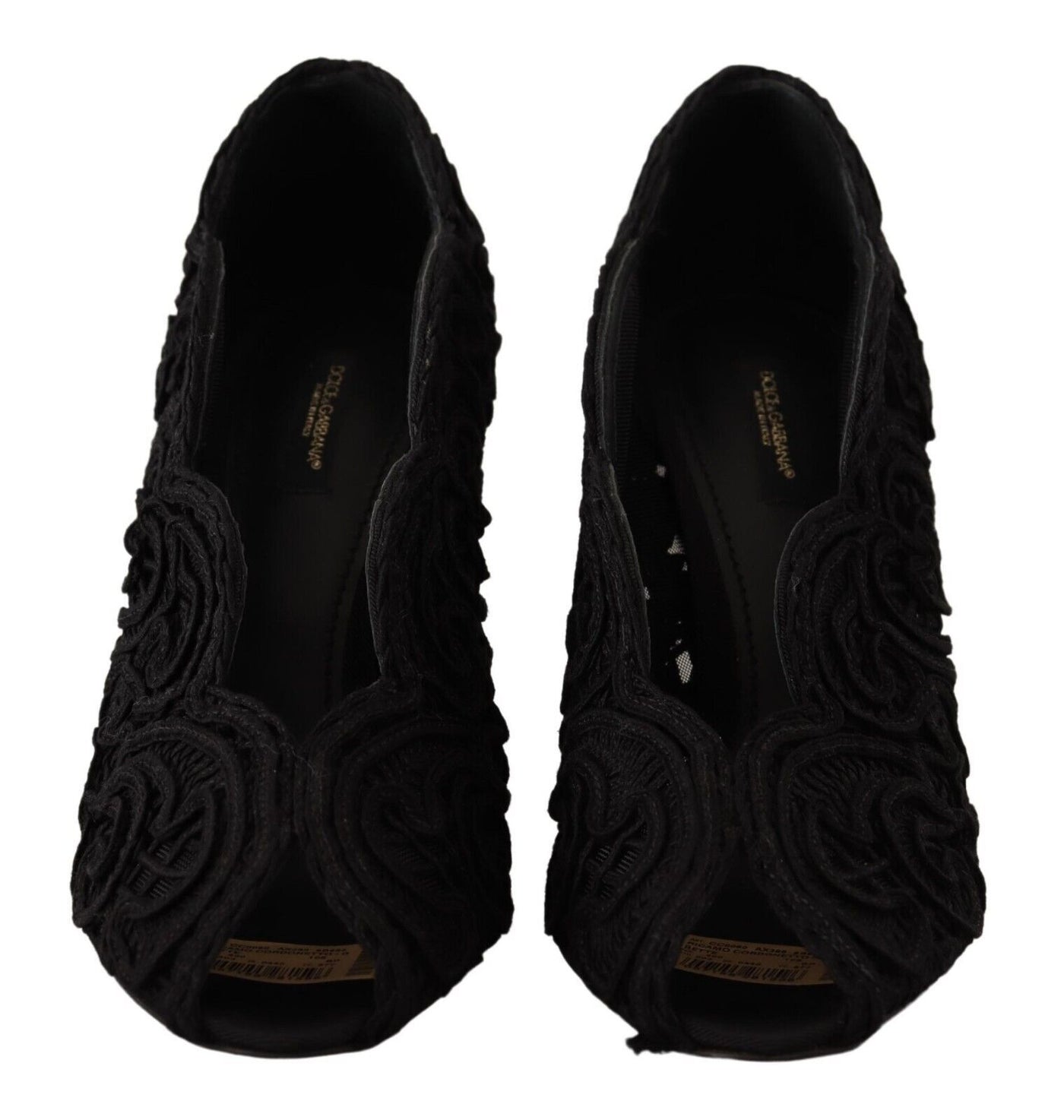 Dolce &amp; Gabbana zwarte cordonetto Ricamo pumps met open neus