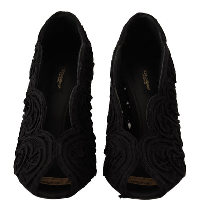Dolce &amp; Gabbana zwarte cordonetto Ricamo pumps met open neus