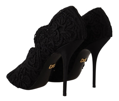 Dolce &amp; Gabbana zwarte cordonetto Ricamo pumps met open neus