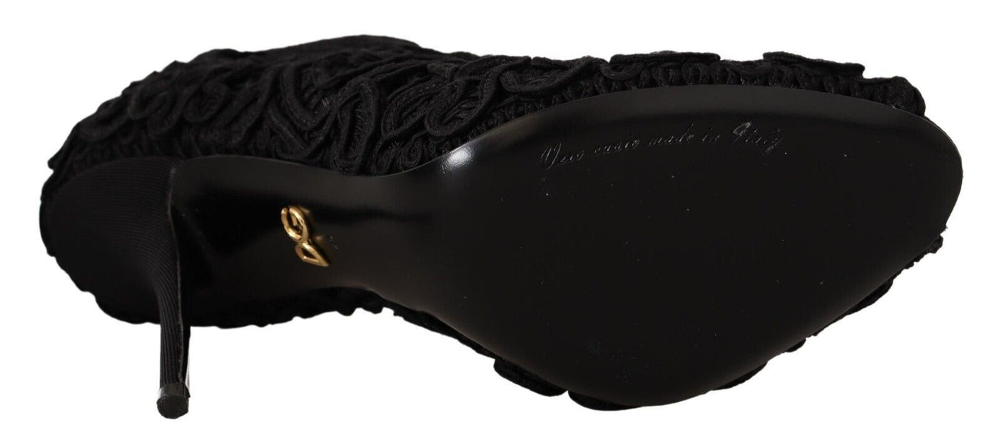 Dolce &amp; Gabbana zwarte cordonetto Ricamo pumps met open neus