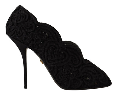 Dolce &amp; Gabbana zwarte cordonetto Ricamo pumps met open neus