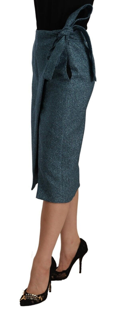 Jupe droite portefeuille taille haute bleue Koonhor