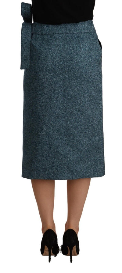 Jupe droite portefeuille taille haute bleue Koonhor