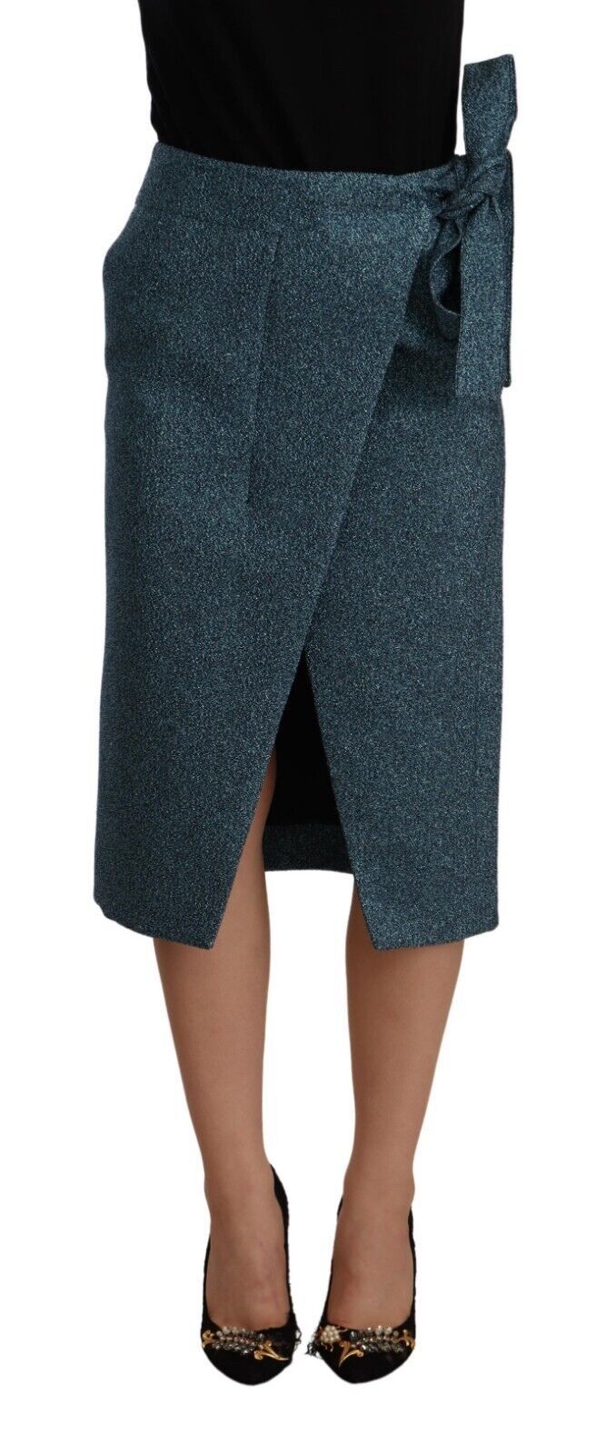 Jupe droite portefeuille taille haute bleue Koonhor