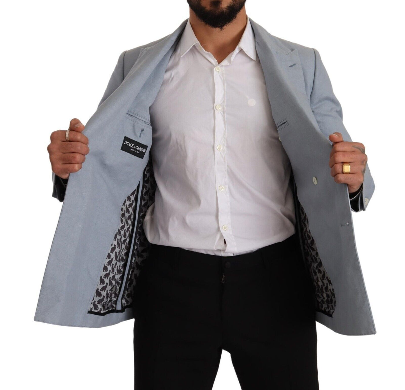 Dolce & Gabbana Blue Cotton Linen Slim Fit Jacket Coat Blazer