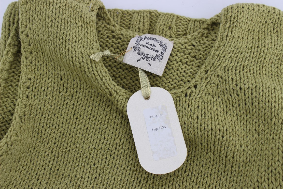 PINK MEMORIES Groene gebreide mouwloze trui van katoenmix