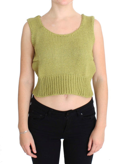 Pull sans manches en tricot de coton mélangé vert PINK MEMORIES