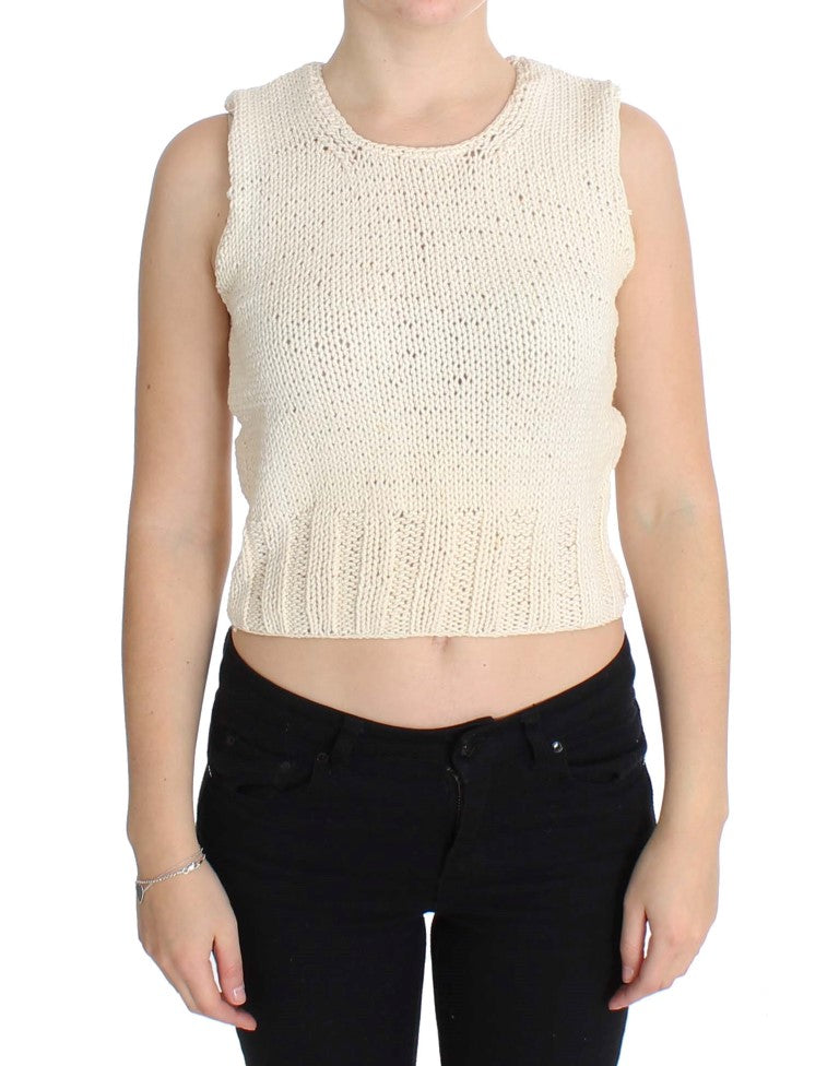 PINK MEMORIES Beige gebreide mouwloze trui van katoenmix