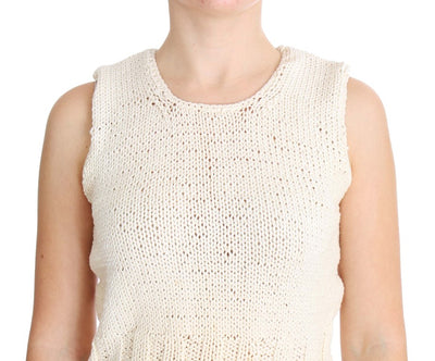 PINK MEMORIES Beige gebreide mouwloze trui van katoenmix