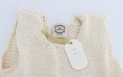 PINK MEMORIES Beige gebreide mouwloze trui van katoenmix