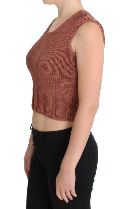 Pull sans manches en tricot de coton mélangé rouge PINK MEMORIES