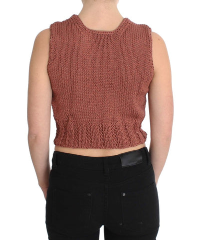 Pull sans manches en tricot de coton mélangé rouge PINK MEMORIES