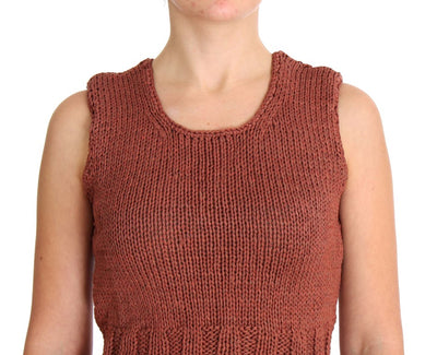 Pull sans manches en tricot de coton mélangé rouge PINK MEMORIES