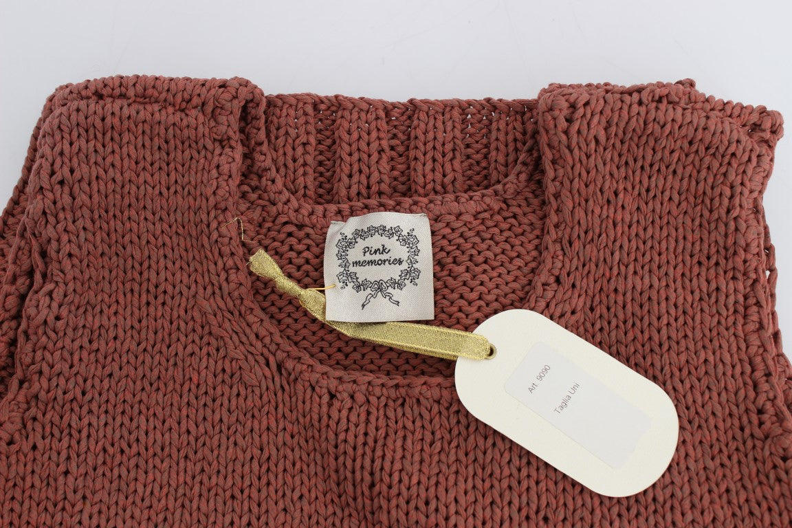 Pull sans manches en tricot de coton mélangé rouge PINK MEMORIES