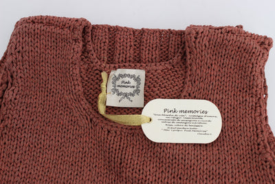 Pull sans manches en tricot de coton mélangé rouge PINK MEMORIES