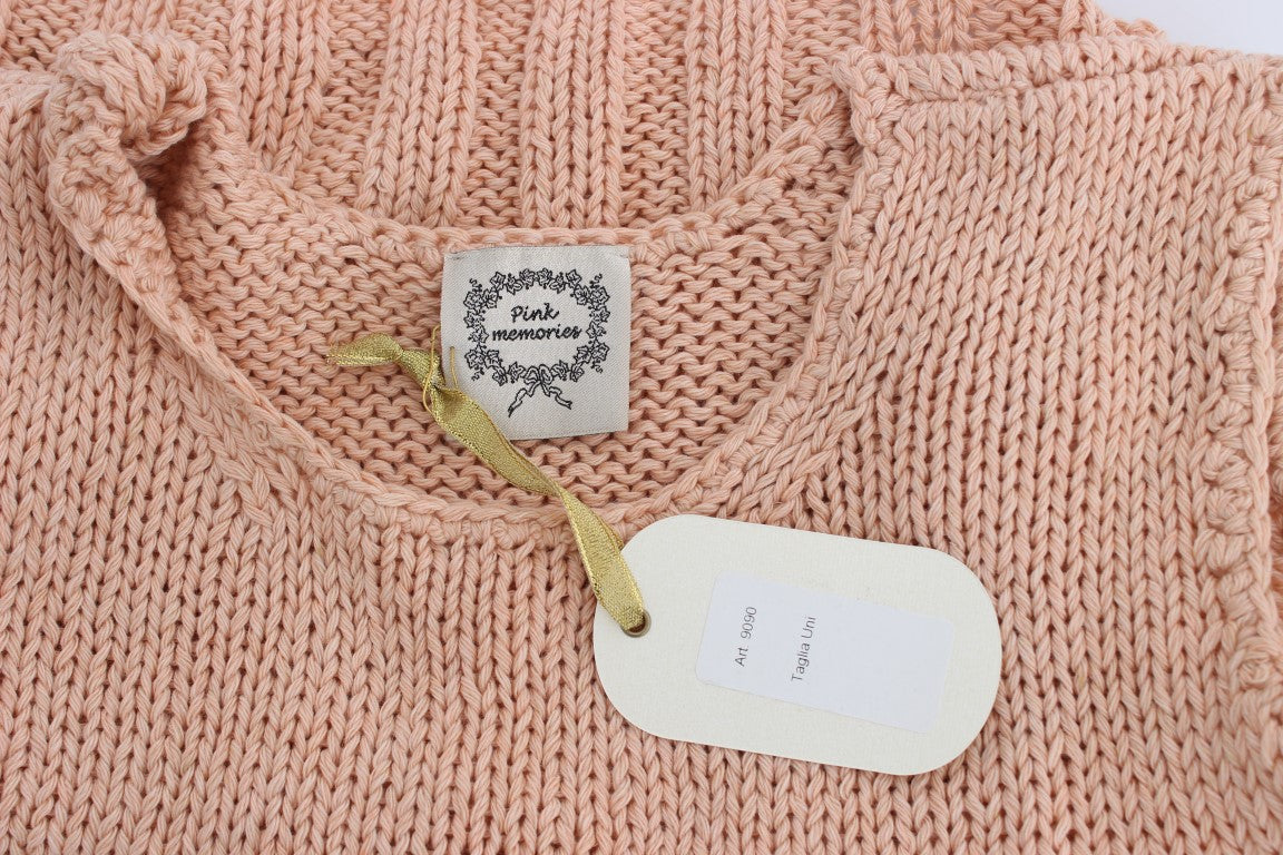 PINK MEMORIES Roze gebreide mouwloze trui van katoenmix