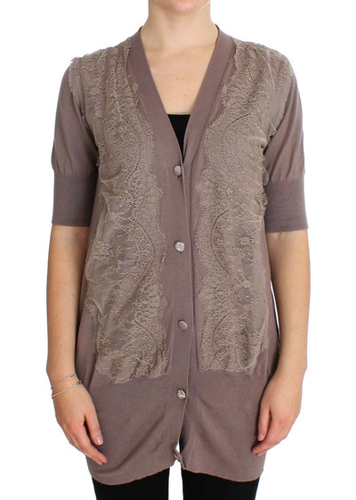 PINK MEMORIES Paarse kanten katoenen cardigan trui