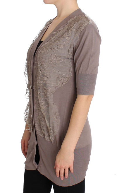 PINK MEMORIES Paarse kanten katoenen cardigan trui