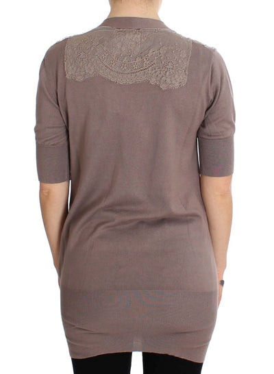 PINK MEMORIES Paarse kanten katoenen cardigan trui