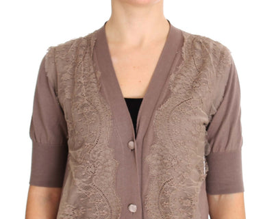 PINK MEMORIES Paarse kanten katoenen cardigan trui