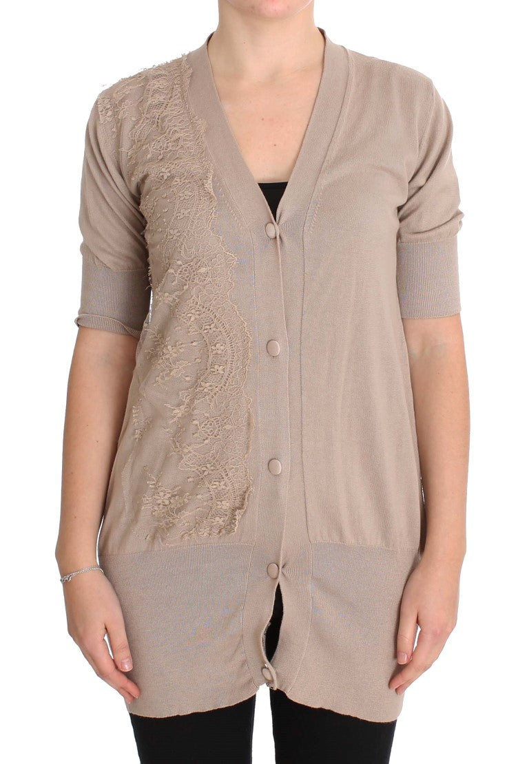PINK MEMORIES Roze kanten katoenen vest trui