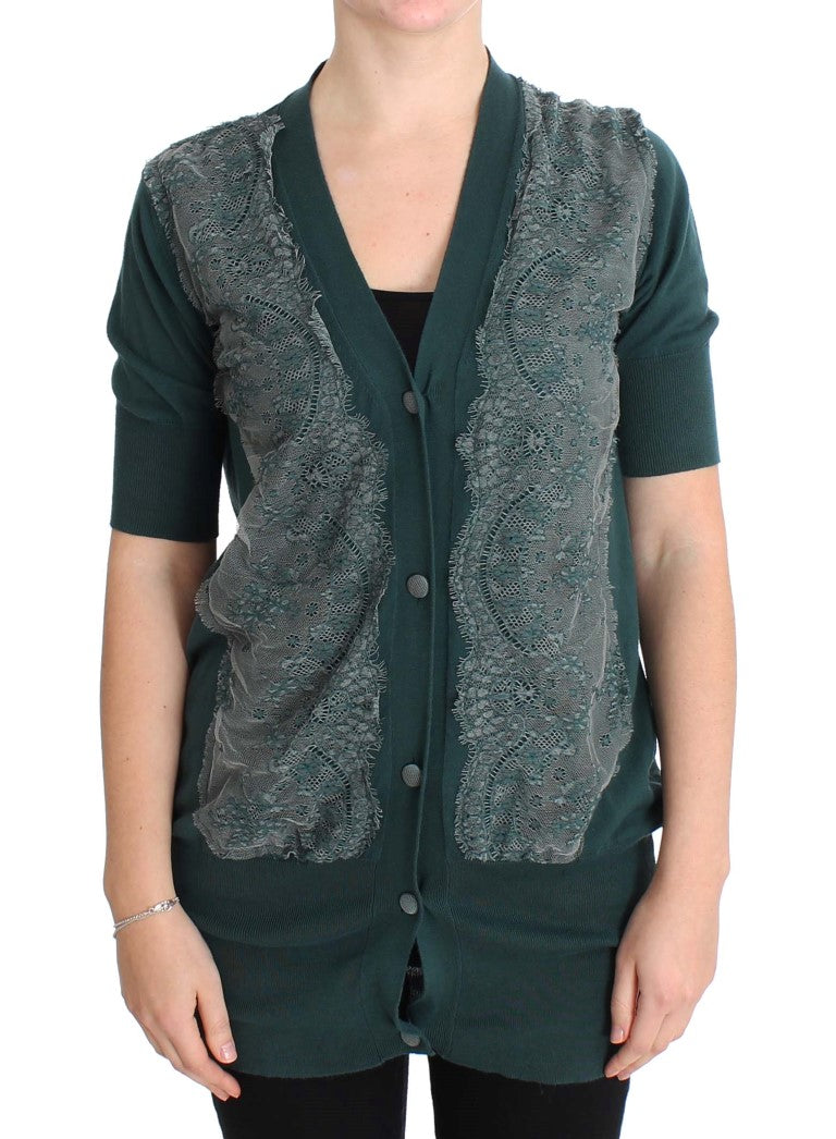 PINK MEMORIES Groene kanten katoenen cardigan trui