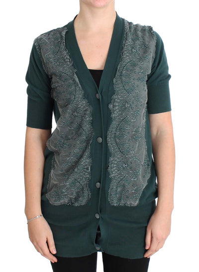 PINK MEMORIES Groene kanten katoenen cardigan trui