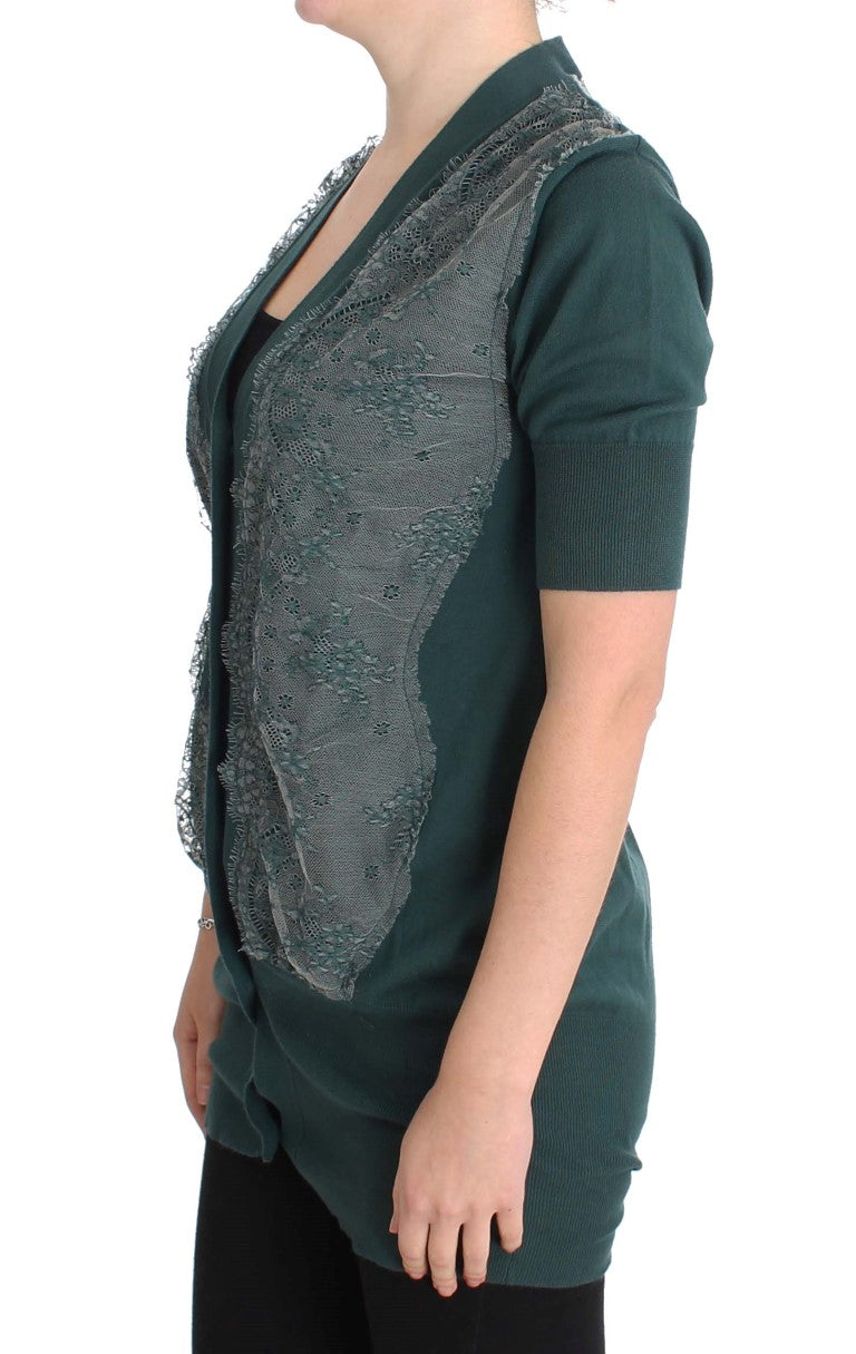PINK MEMORIES Groene kanten katoenen cardigan trui