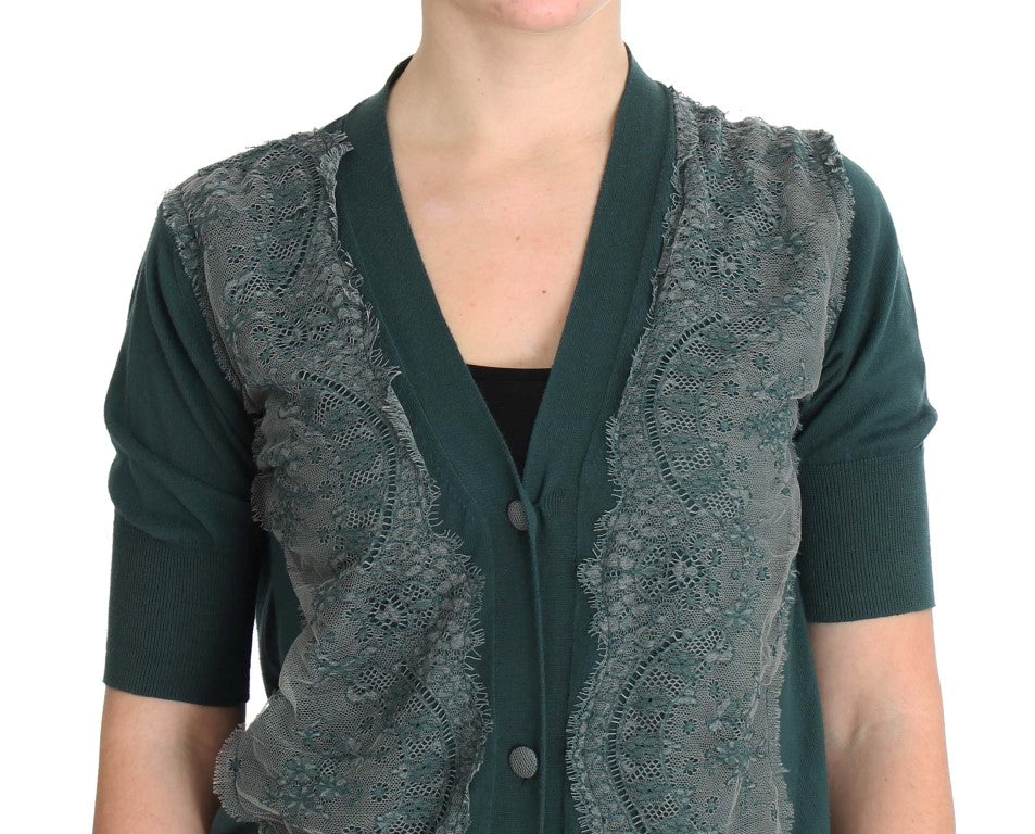 PINK MEMORIES Groene kanten katoenen cardigan trui