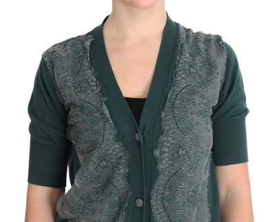 PINK MEMORIES Groene kanten katoenen cardigan trui