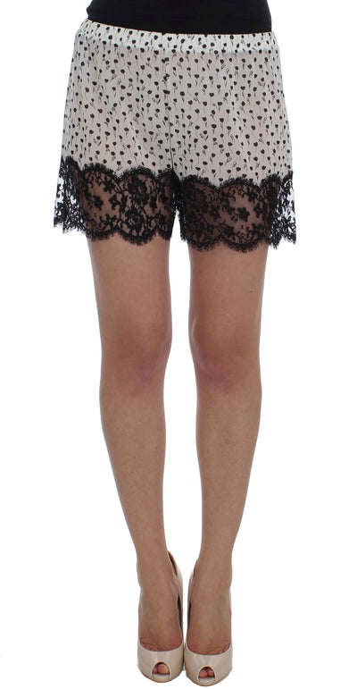 Short de nuit en soie et dentelle florale Dolce &amp; Gabbana blanc et noir 