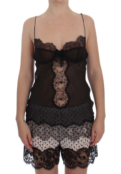 Dolce &amp; Gabbana Haut de lingerie babydoll en dentelle de soie noire