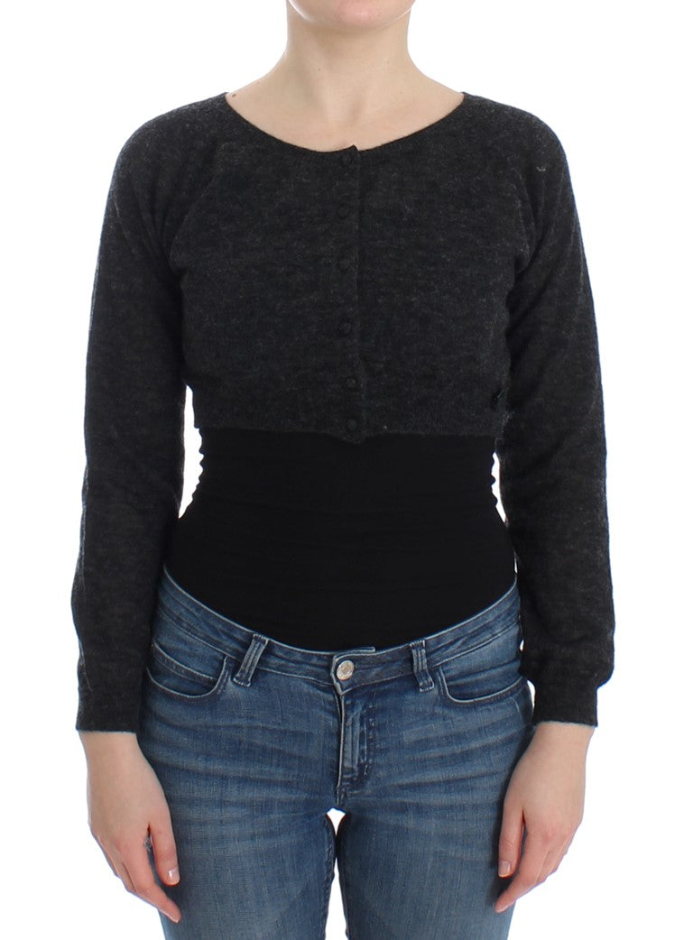 Pull cardigan en laine tricotée grise Ermanno Scervino