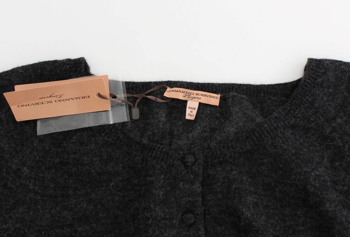 Pull cardigan en laine tricotée grise Ermanno Scervino