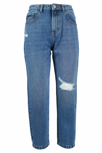 Yes Zee Blue Cotton Dames Jeans met hoge taille