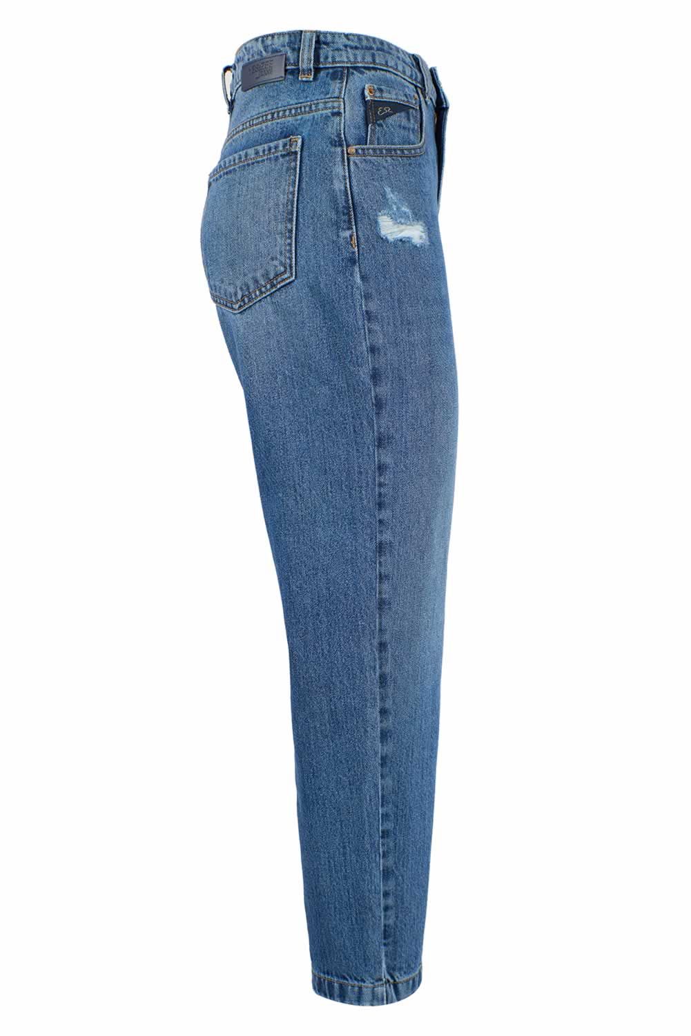 Yes Zee Blue Cotton Dames Jeans met hoge taille