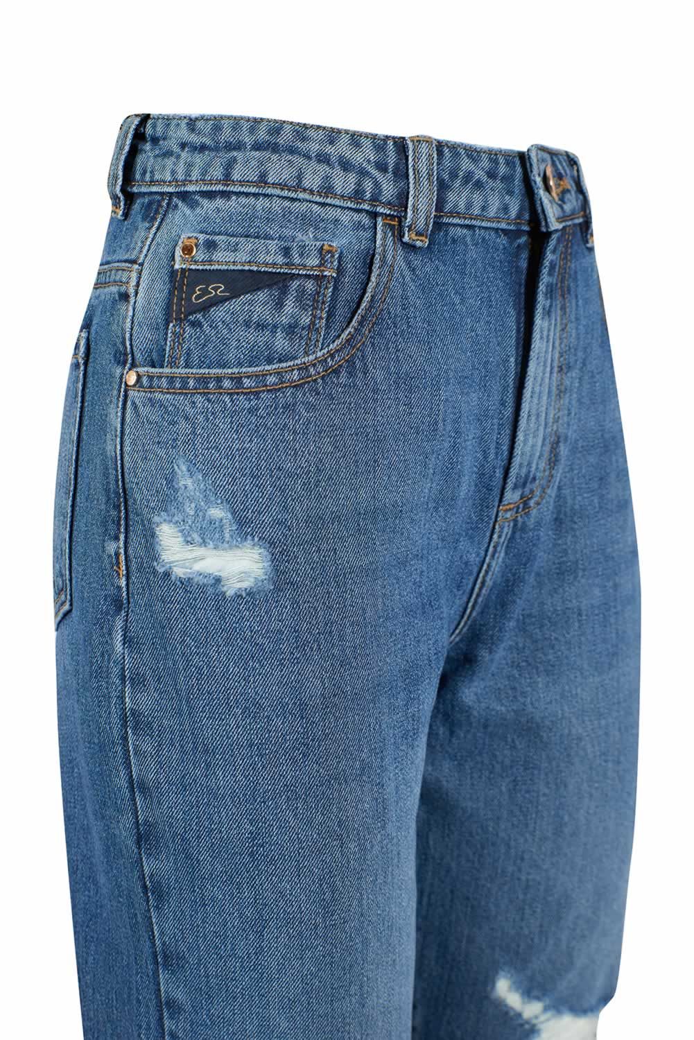 Yes Zee Blue Cotton Dames Jeans met hoge taille