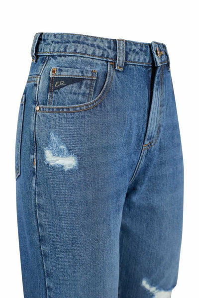 Yes Zee Blue Cotton Dames Jeans met hoge taille