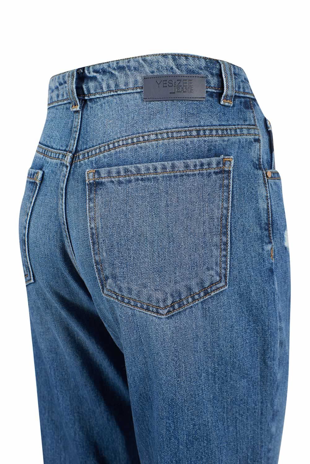 Yes Zee Blue Cotton Dames Jeans met hoge taille