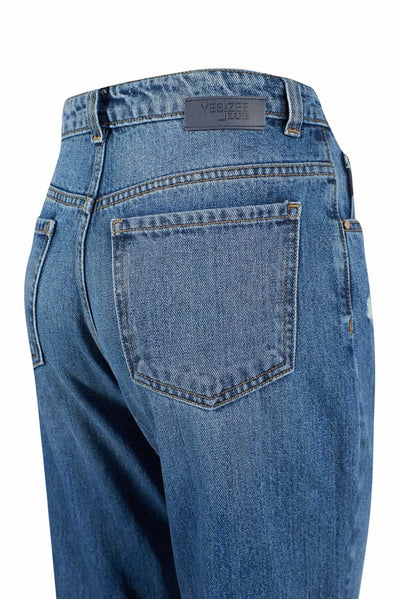Yes Zee Blue Cotton Dames Jeans met hoge taille