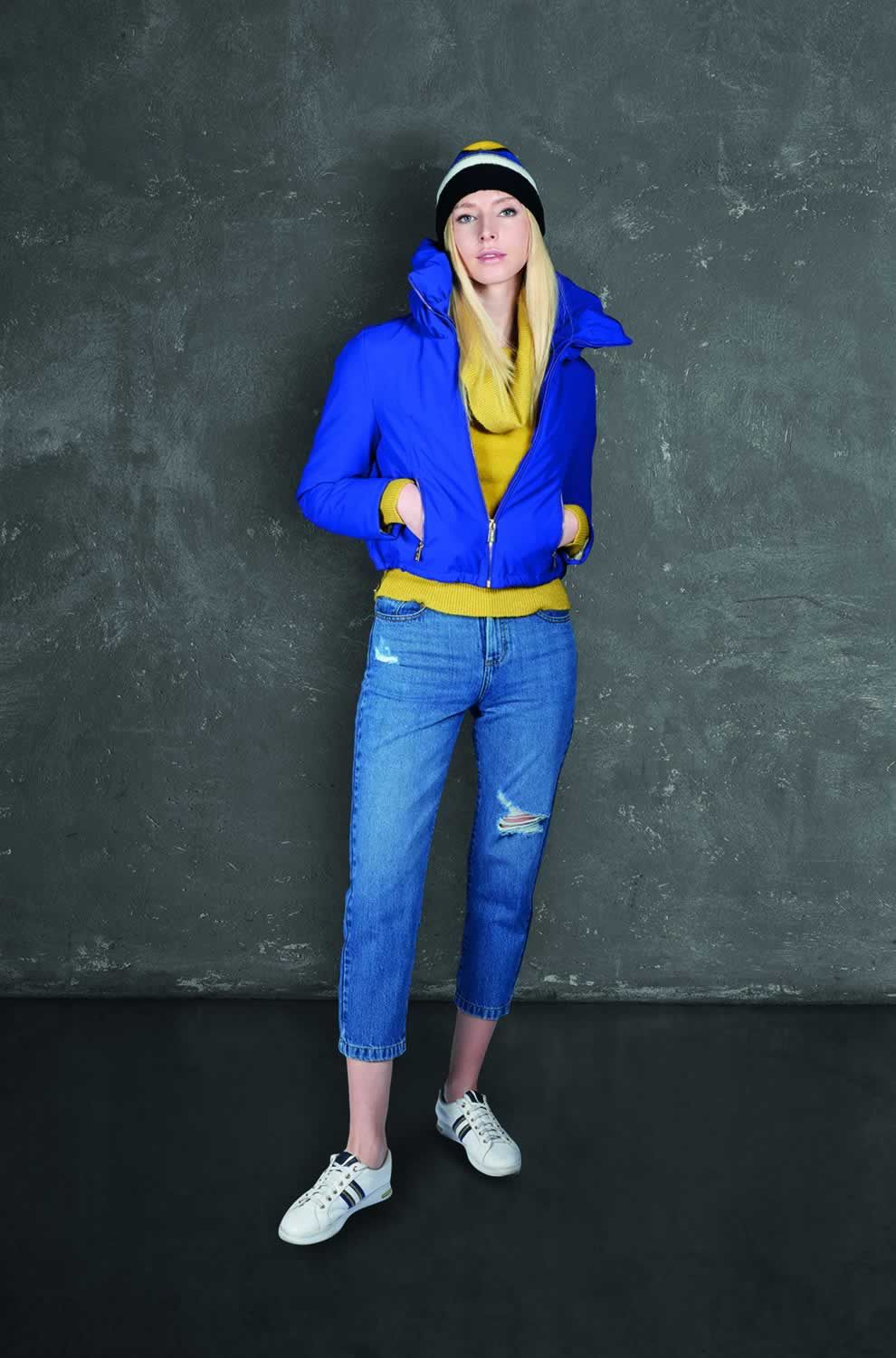 Yes Zee Blue Cotton Dames Jeans met hoge taille