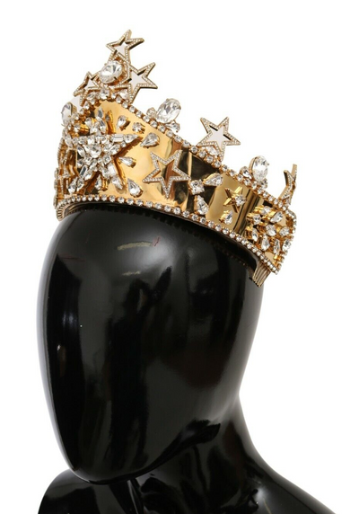 Dolce &amp; Gabbana Gouden Kristallen Ster STRASS Kroon Logo Diadeem Tiara