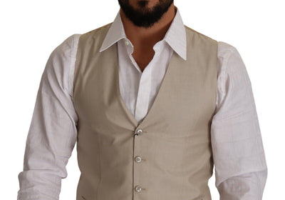 Dolce &amp; Gabbana Beige Katoenen Zijden Slim Fit Vest