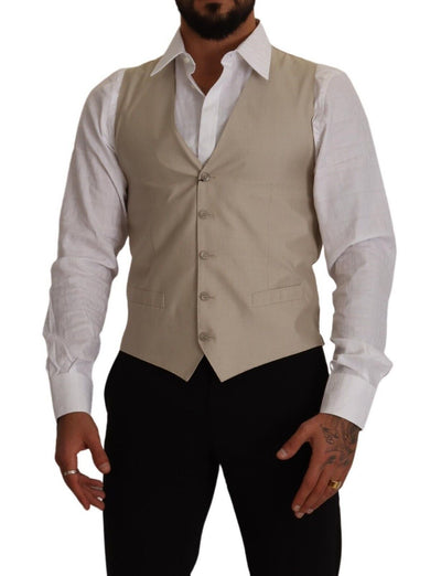 Dolce &amp; Gabbana Beige Katoenen Zijden Slim Fit Vest