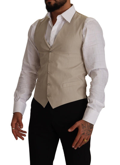 Dolce &amp; Gabbana Beige Katoenen Zijden Slim Fit Vest